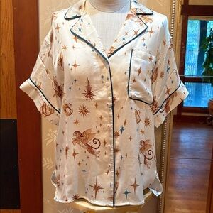 Lyrebird Anthropologie Celestial Animal Silky Kimono-Sleeve Pajama Top